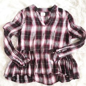 Harper Red Plaid Flannel Long Sleeve Blouse Top